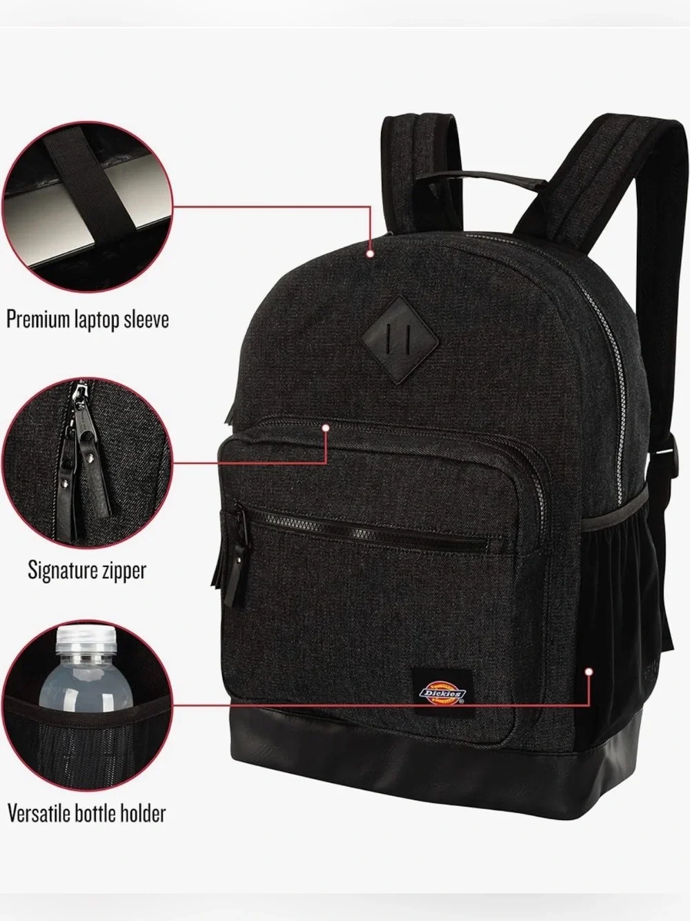 Dickies Charcoal Denim Backpack with Leather-Look Base